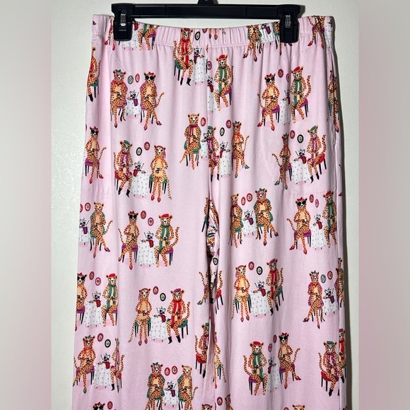 Pink Pajama Pants with Red Polka Dot Trim and Cheetah Novelty Print Size Large - Picture 2 of 7